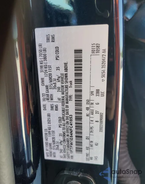 2022 Ford F150 Supercrew z USA, uszkodzony, nr VIN 1FTFW1E84NFC41853